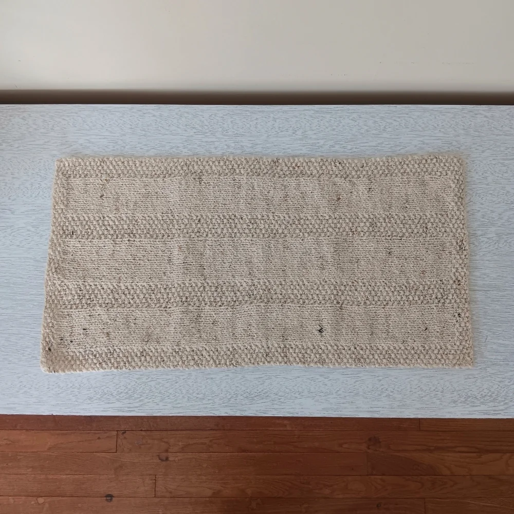 Handmade Handknit Oatmeal Textured Stripe Cotton Blend Short Table Runner